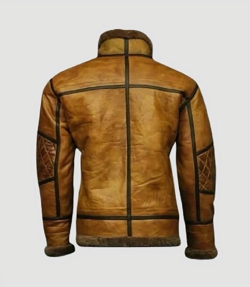 Mens Distressed Quilted Shearling B3 Bomber Leather Jacket