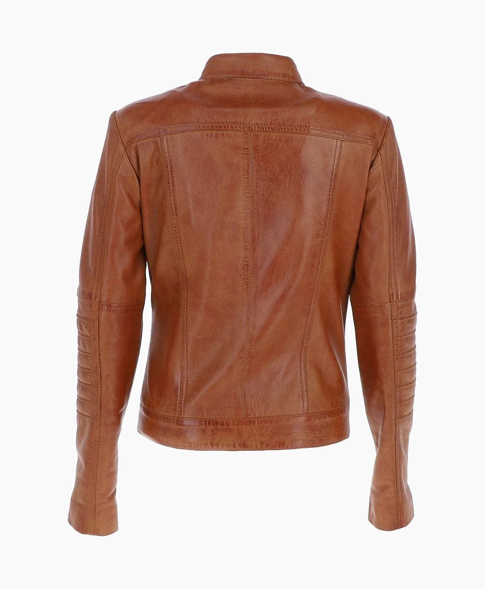 Leather Biker Jacket Tan Arcadia