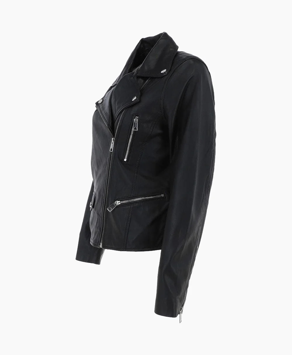 Leather Biker Jacket Black Clanton