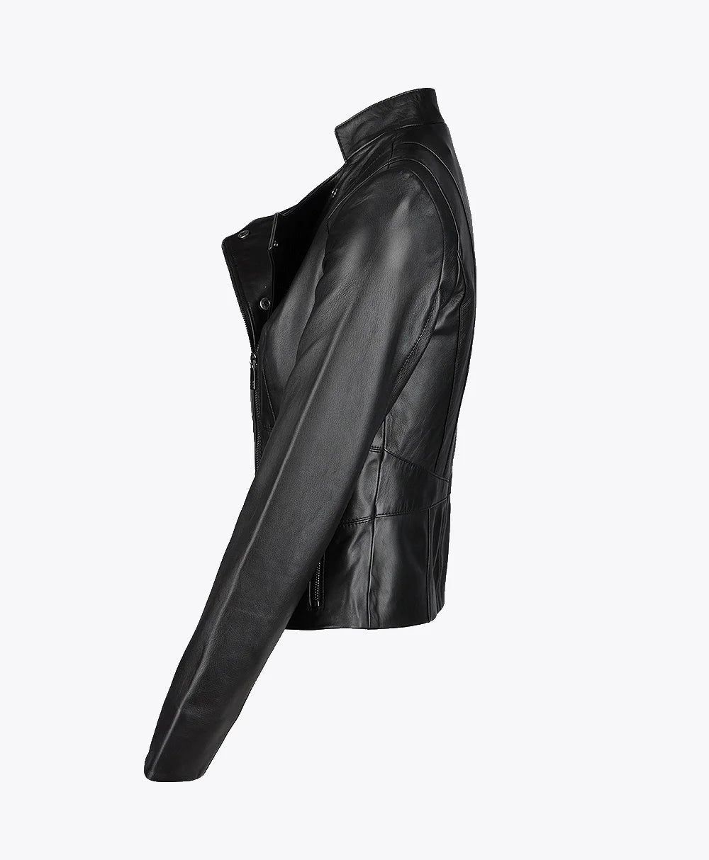 Leather Biker Jacket Black Hanover