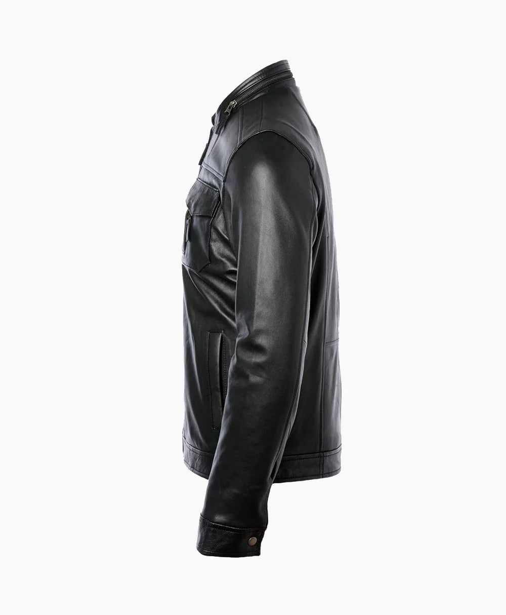 Leather Biker Jacket Black Milwaukee