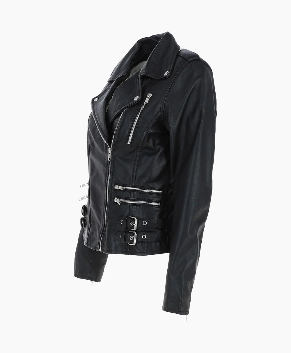 Leather Biker Jacket Black Naples