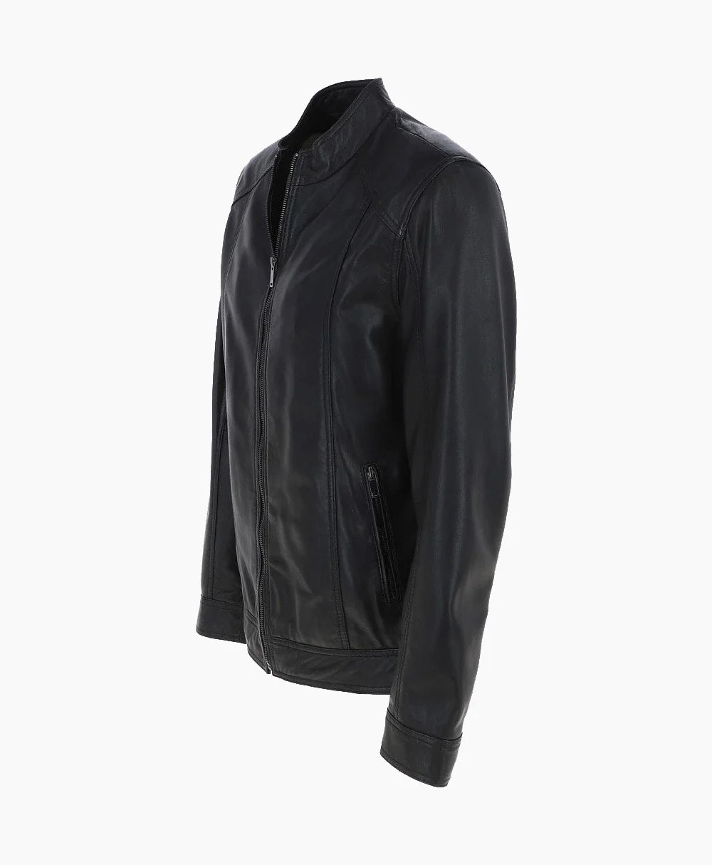 Leather Biker Jacket Black Oakland
