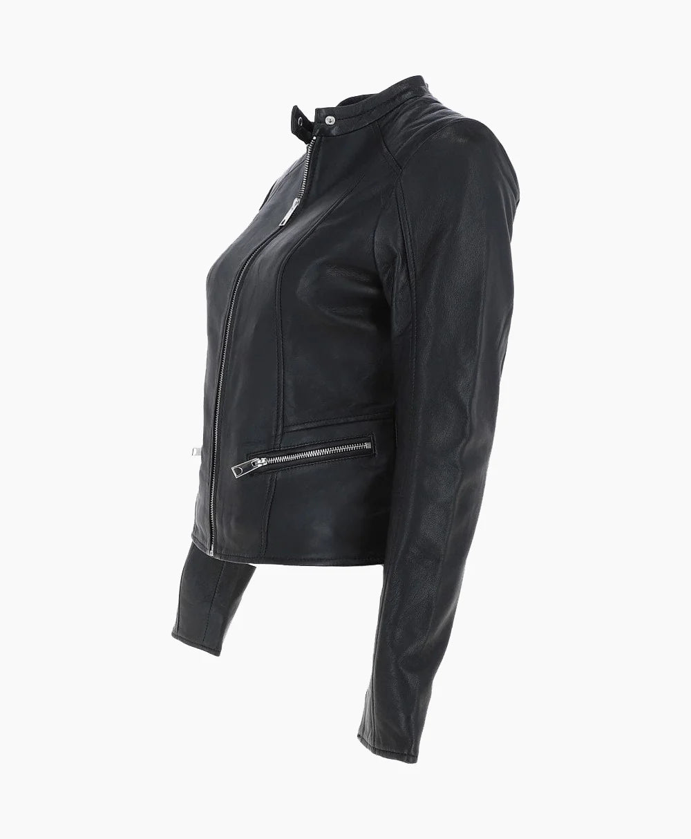 Leather Biker Jacket Black Ontario