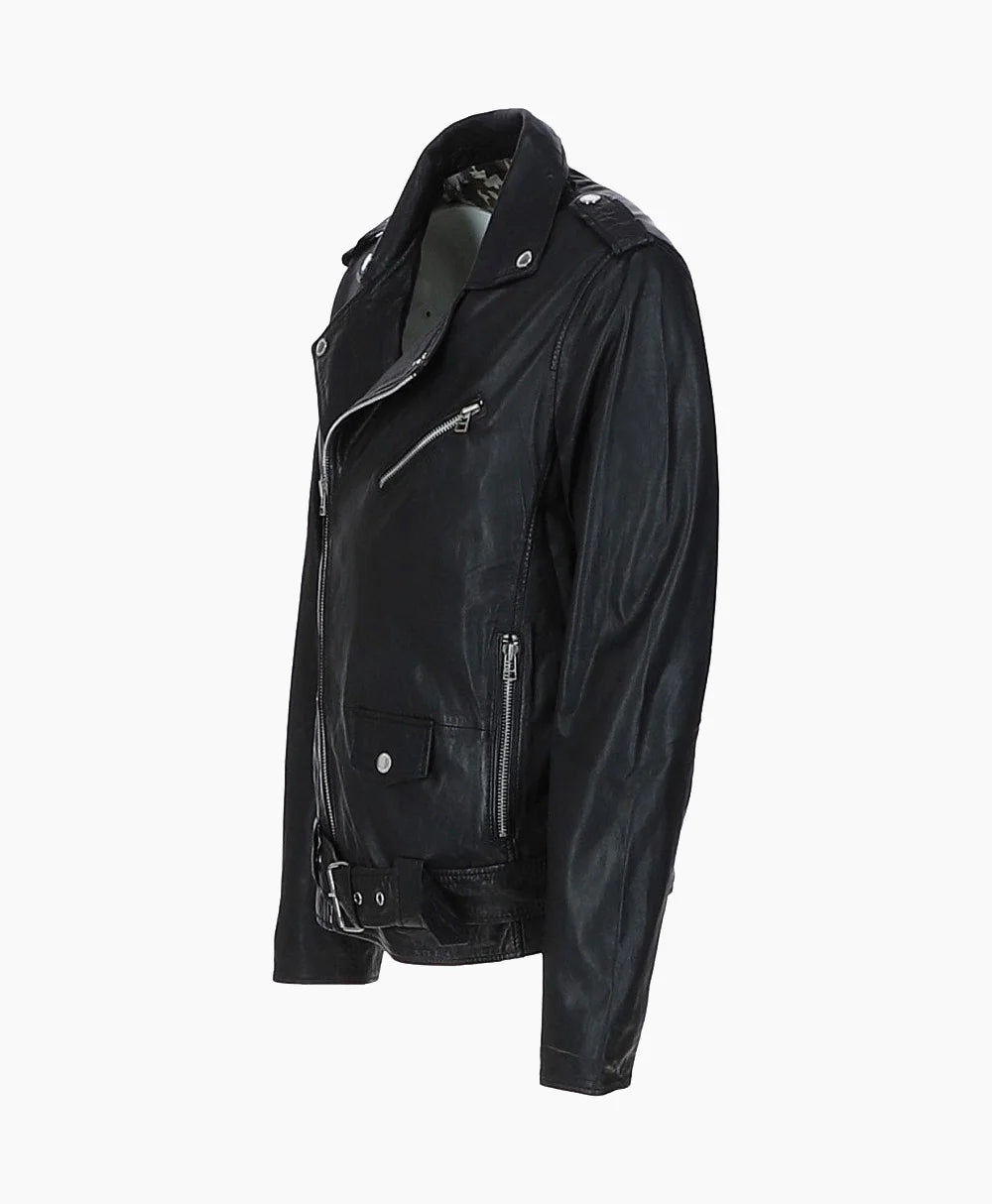 Leather Biker Jacket Black Saratoga