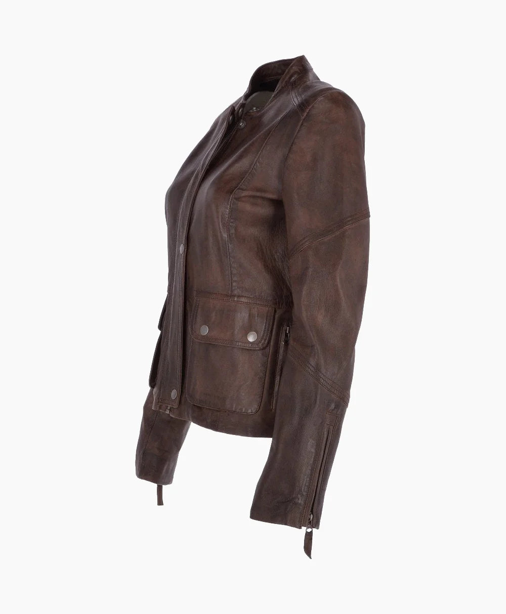 Leather Biker Jacket Brown Bedford