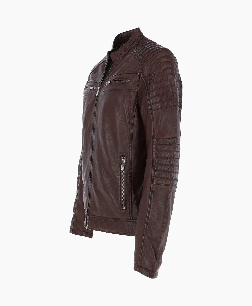 Leather Biker Jacket Brown Jackson