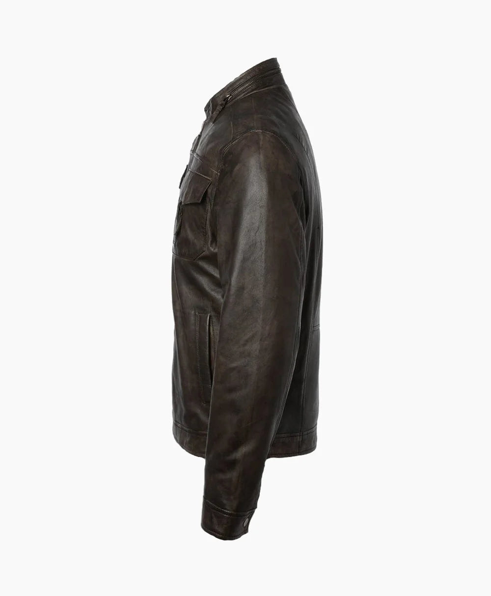 Leather Biker Jacket Brown Milwaukee