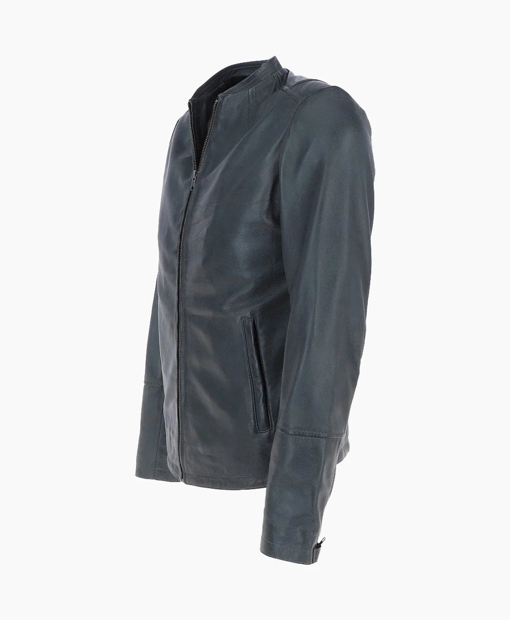 Leather Biker Jacket Gray Moreno