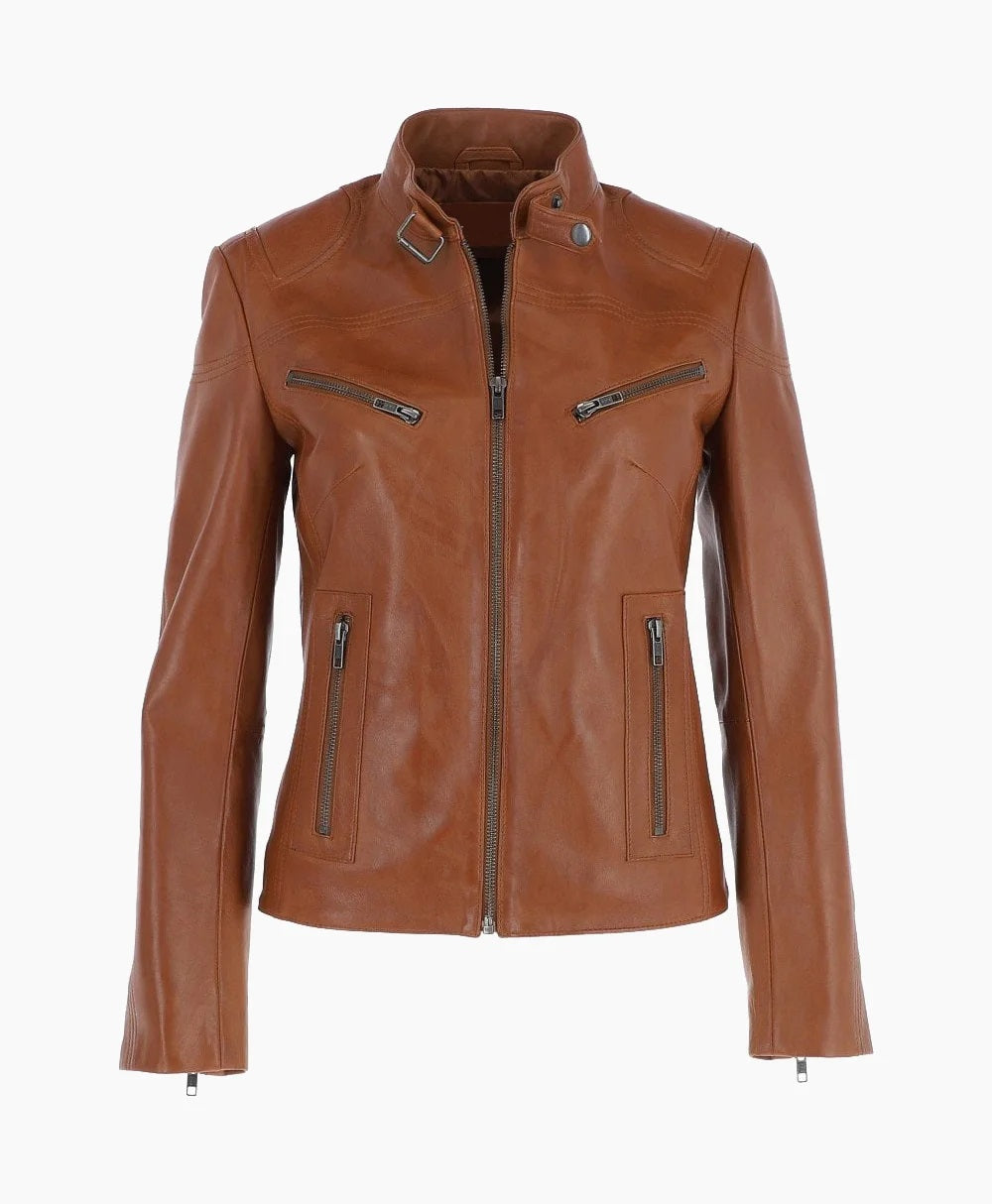 Leather Biker Jacket Tan Alton
