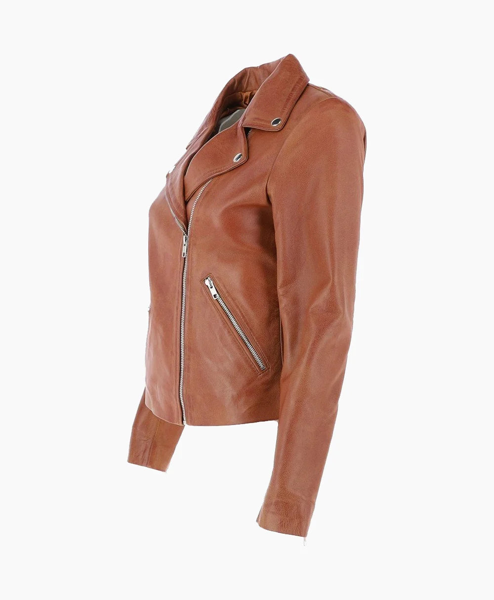 Leather Biker Jacket Tan Amsterdam