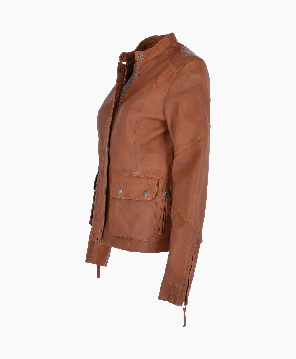 Leather Biker Jacket Tan Bedford