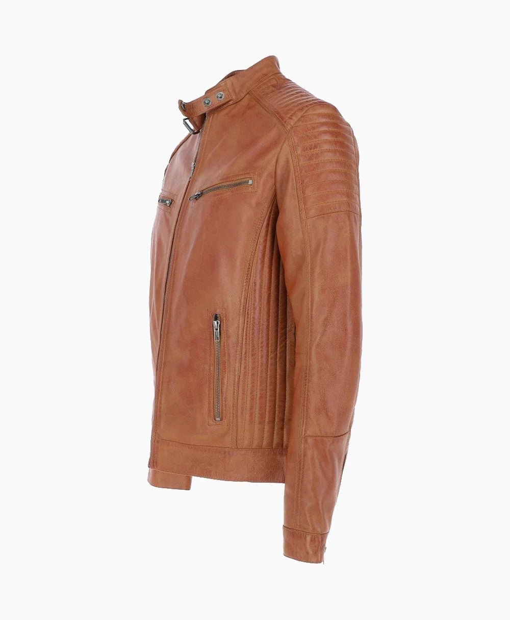Leather Biker Jacket Tan Dallas