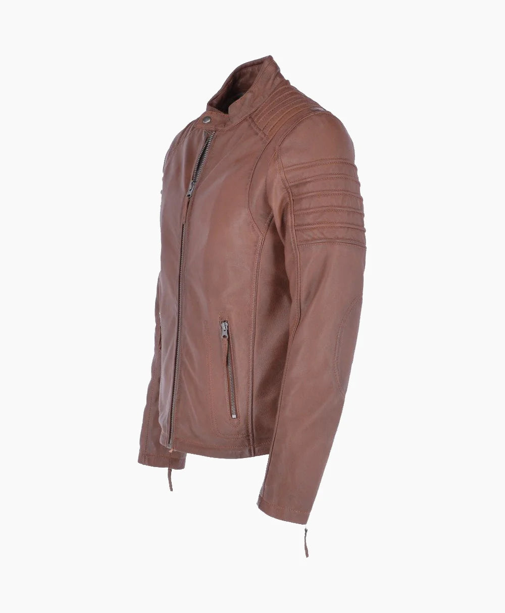 Leather Biker Jacket Tan Phoenix
