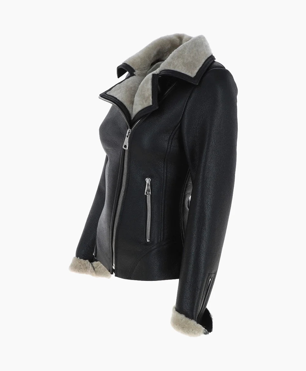 Shearling Leather Jacket Black Alexander
