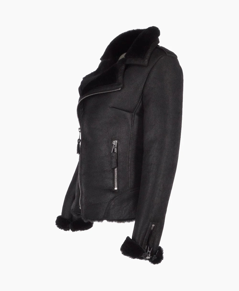 Shearling Leather Jacket Black Cleveland