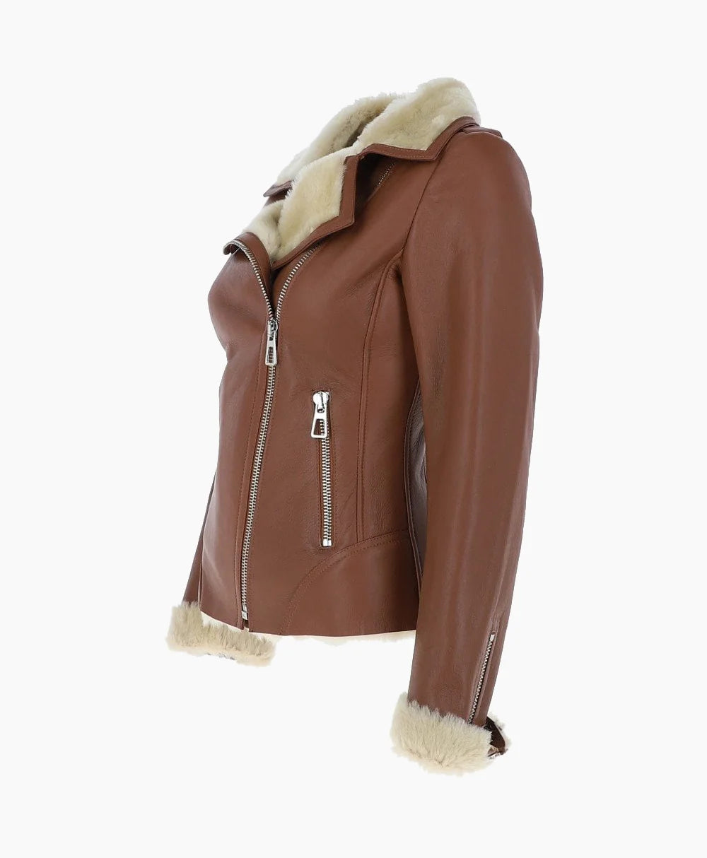 Shearling Leather Jacket Tan Alexander