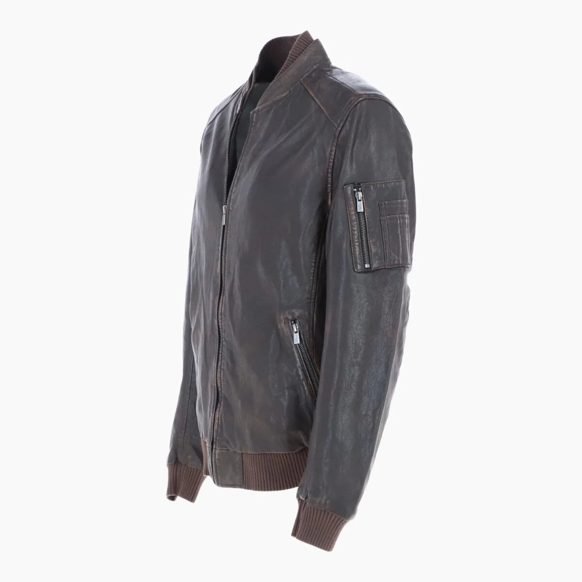 Leather Vintage Style Rub Off Jacket in Coffee Brown