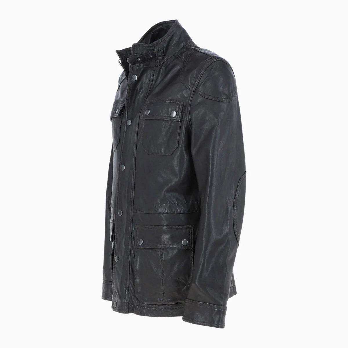 Mens Safari Style Leather Jacket Dark Brown