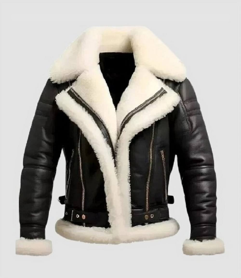 Mens Black Shearling Leather B3 Bomber Jacket