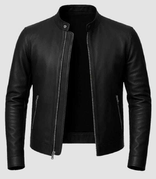 Café Racer for Men, Black Leather Moto Jacket