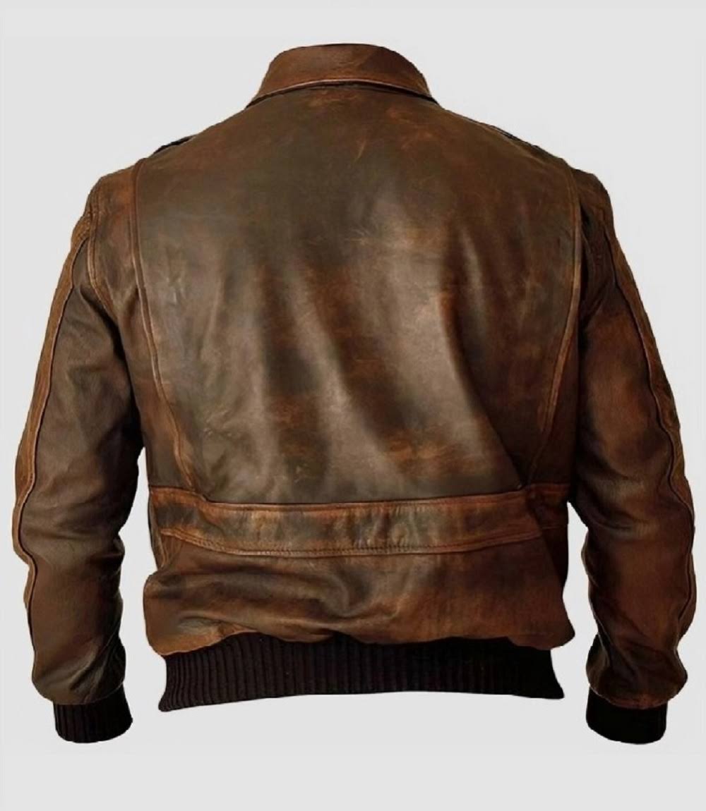 Mens Distressed Brown Leather Flight Bomber Jacket