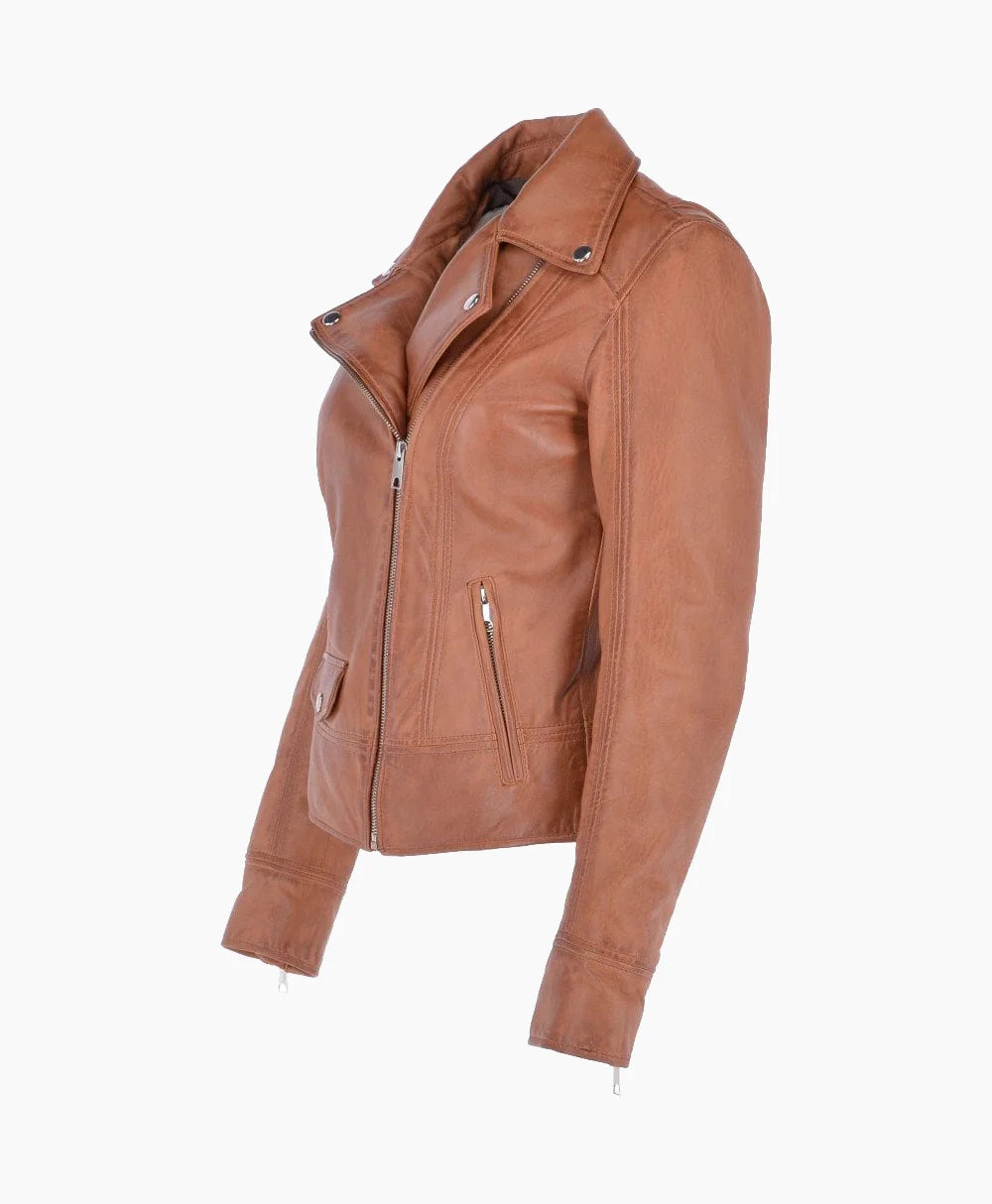 Leather Biker Jacket Tan Florence