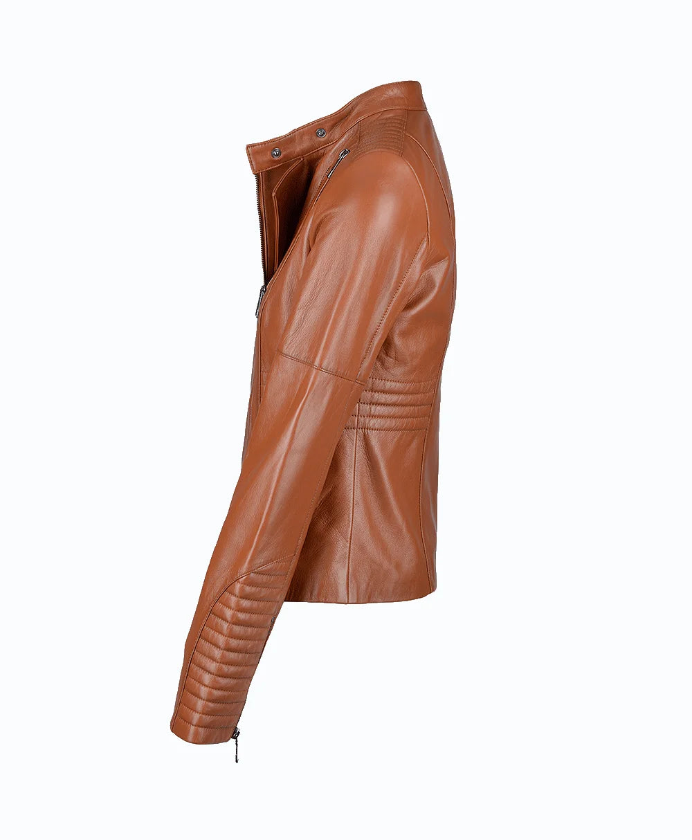 Leather Biker Jacket Tan Rogers