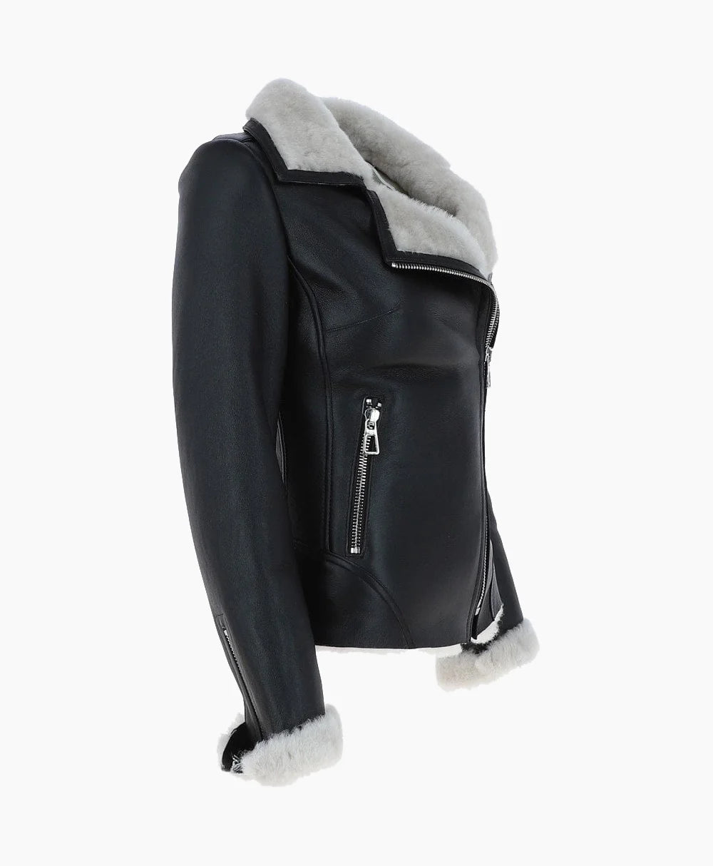 Shearling Leather Jacket Black White Alexander