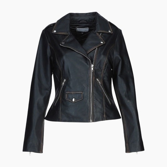 Exquisite Leather Ladies Biker Jacket Black Ruboff