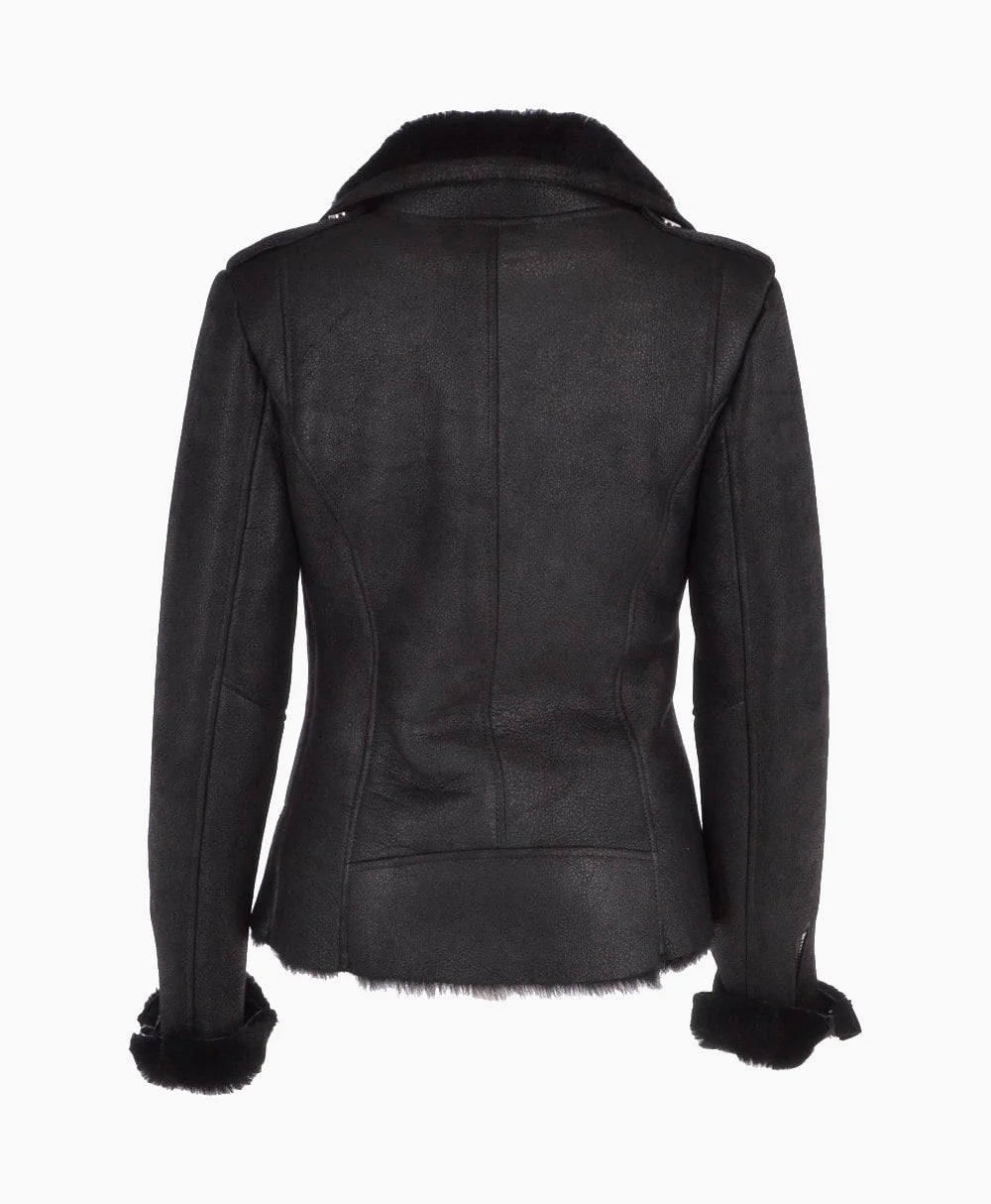 Shearling Leather Jacket Black Cleveland