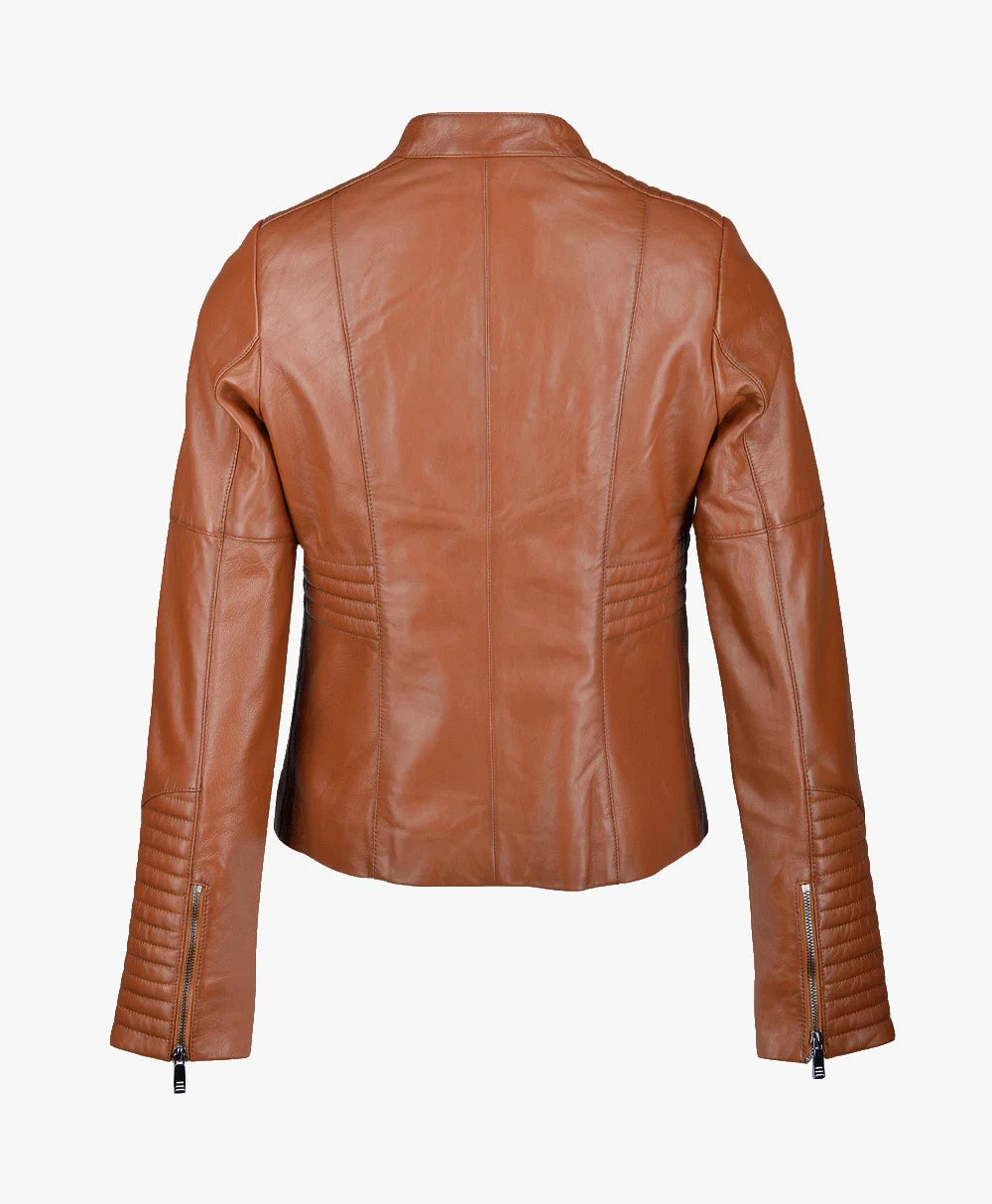 Leather Biker Jacket Tan Rogers