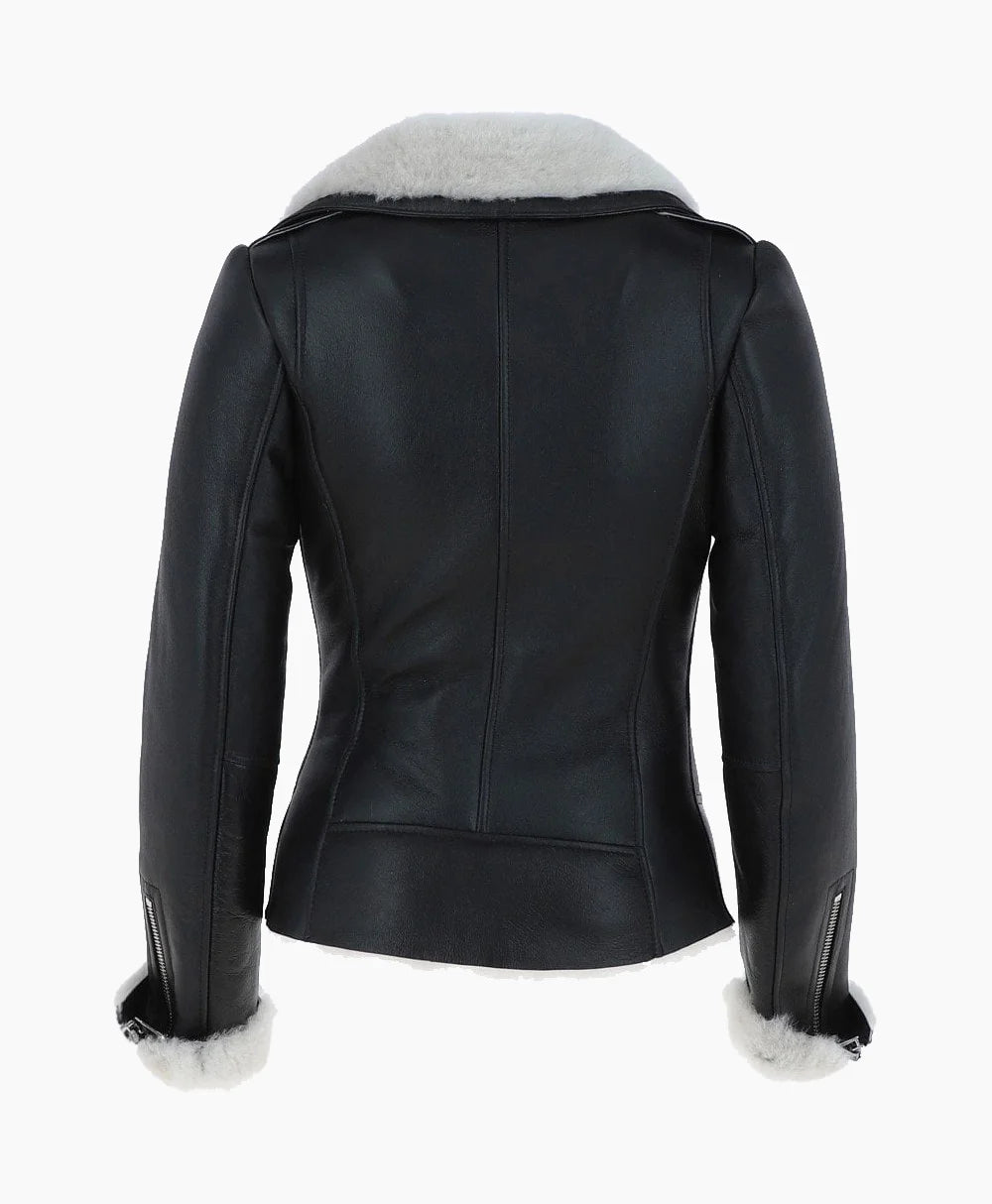 Shearling Leather Jacket Black White Alexander