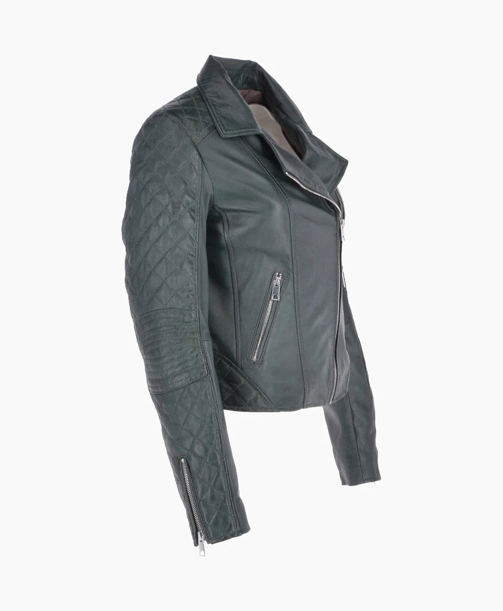 Leather Biker Jacket Green Modesto