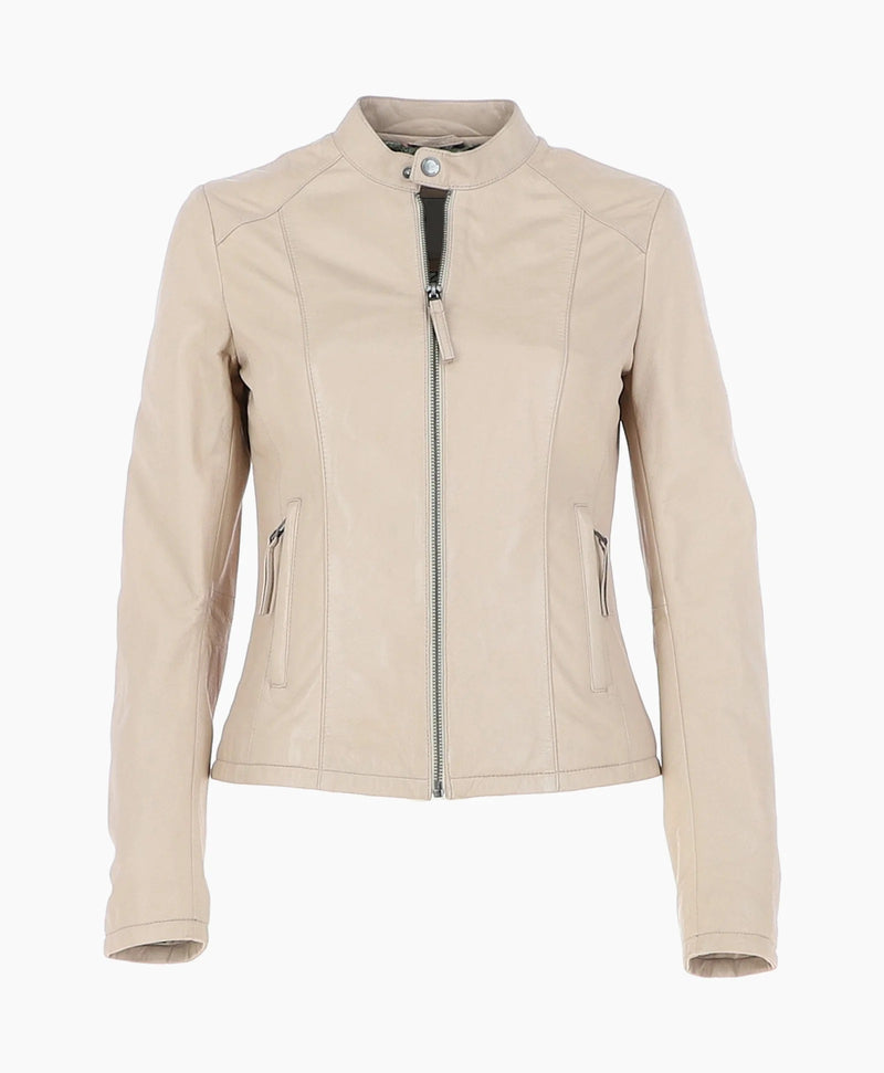 Leather Biker Jacket Beige Cicero