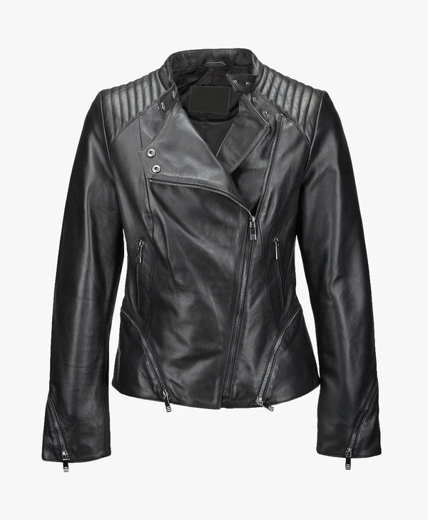Leather Biker Jacket Black Albany