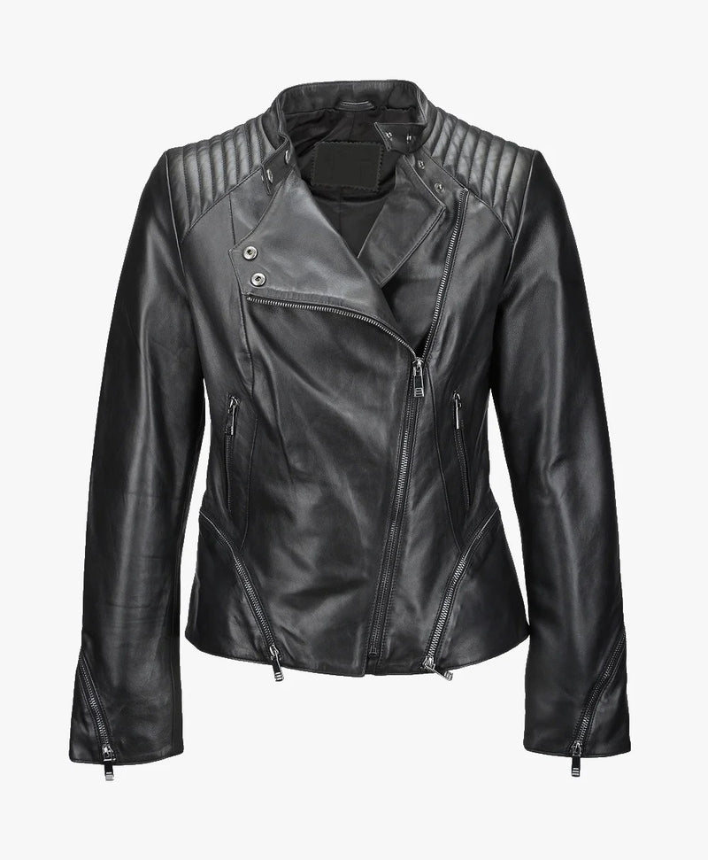 Leather Biker Jacket Black Albany