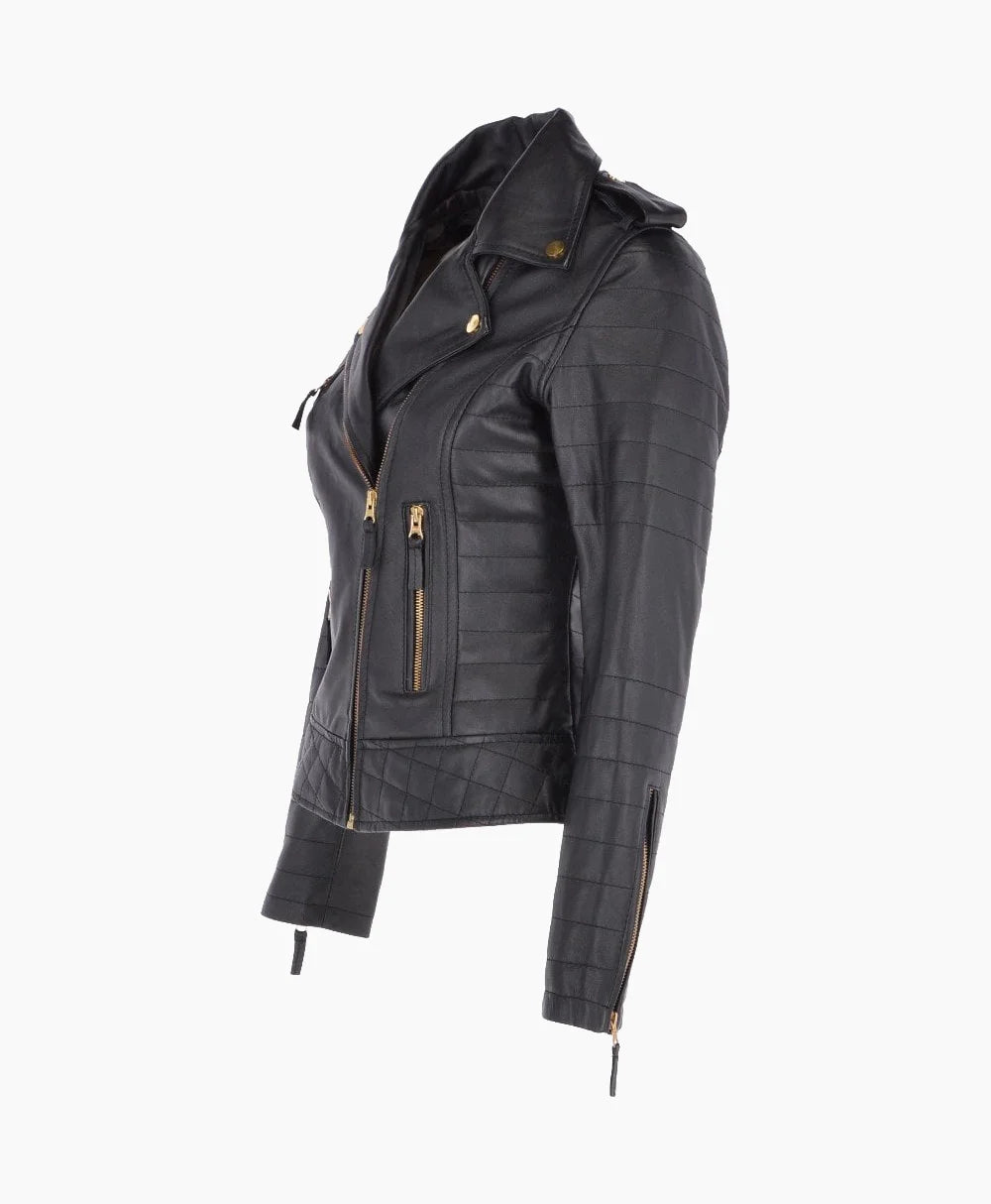 Leather Biker Jacket Black Brunswick