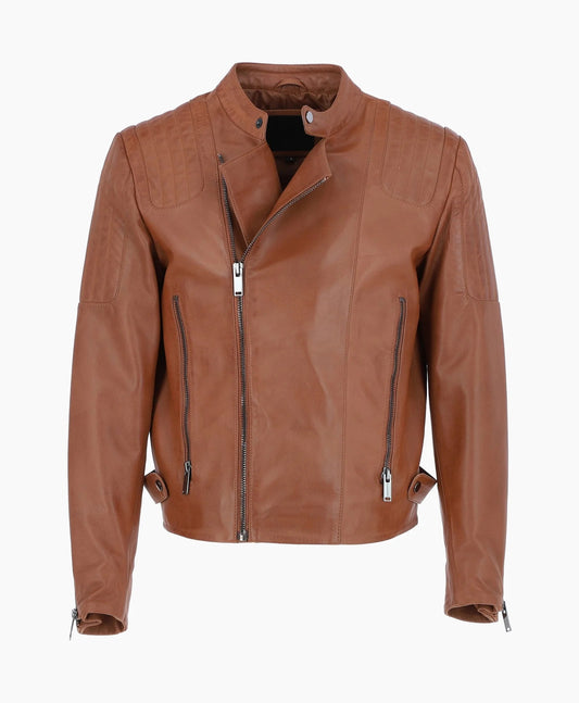 Leather Biker Jacket Tan Charleston