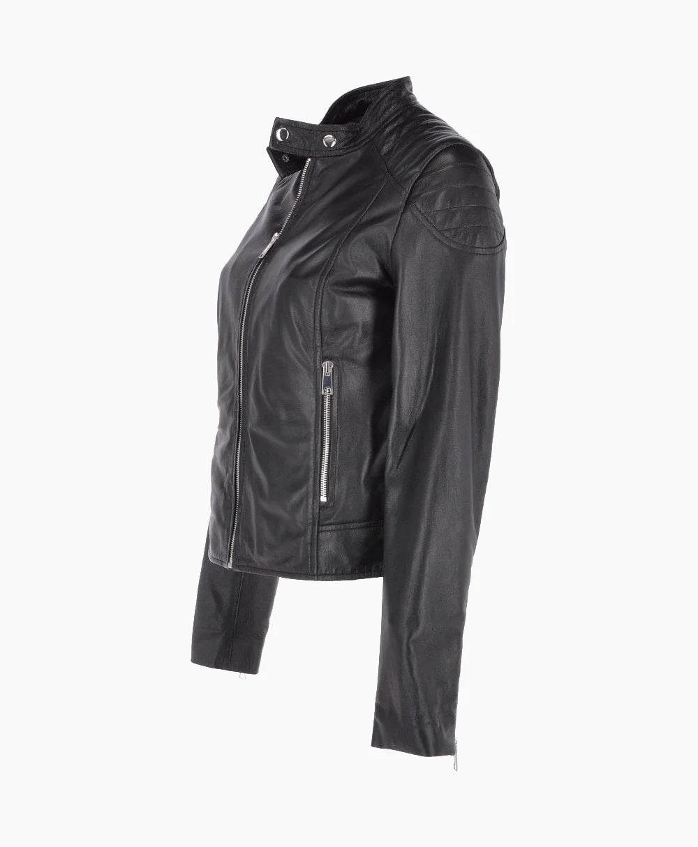 Leather Biker Jacket Black Chicopee