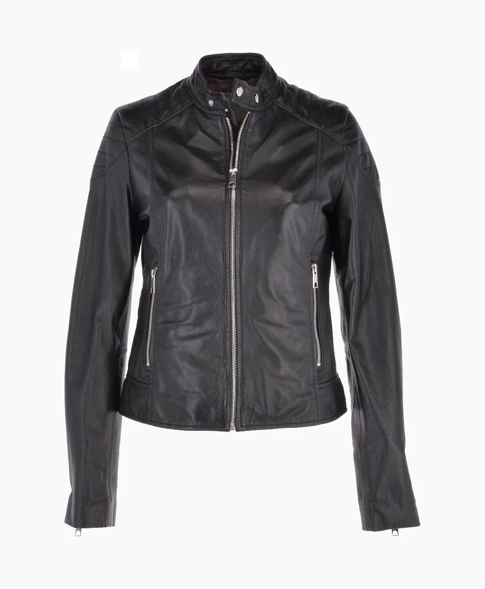 Leather Biker Jacket Black Chicopee