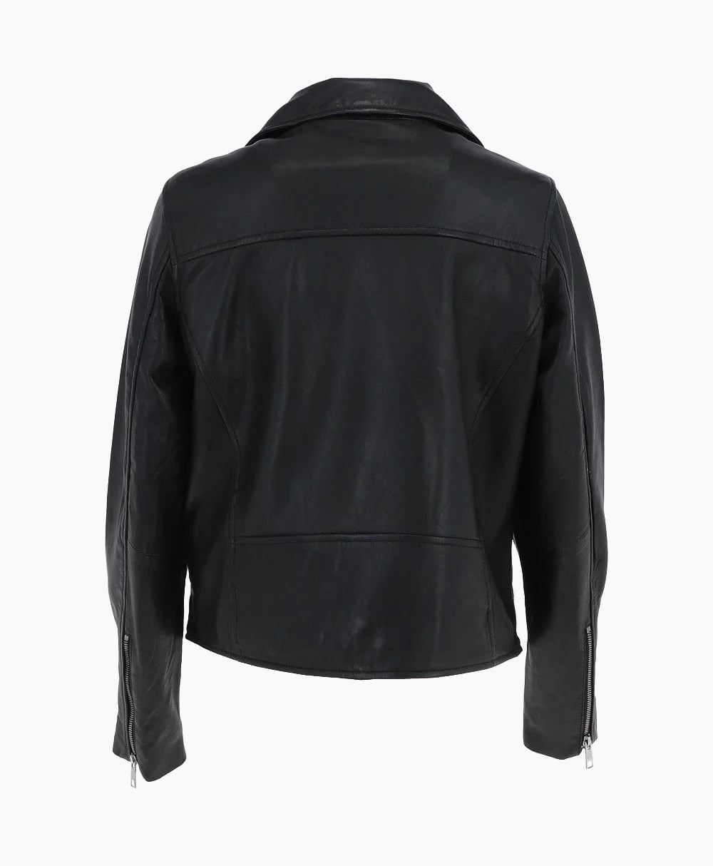Leather Biker Jacket Black Clanton