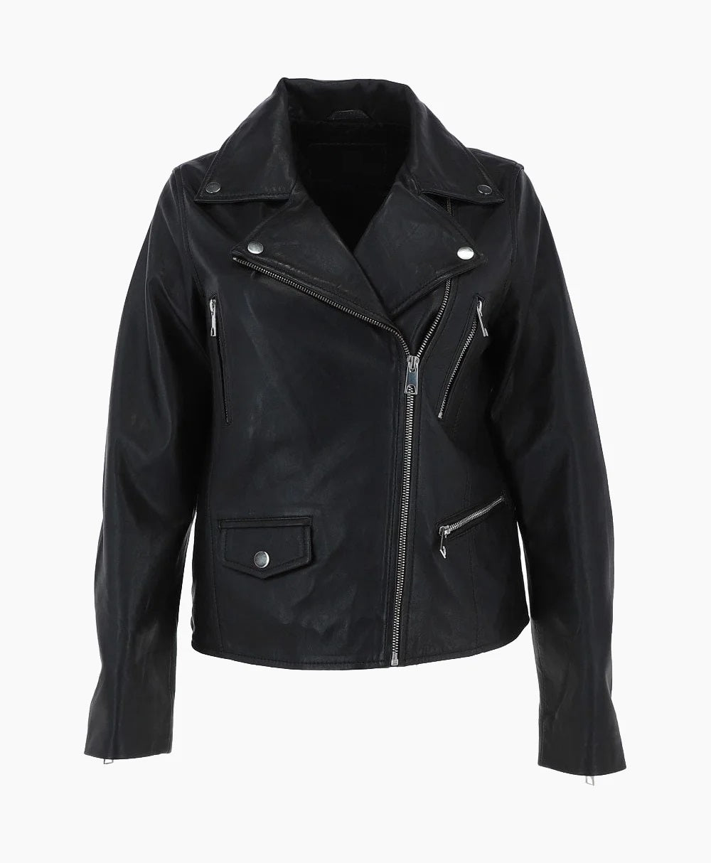 Leather Biker Jacket Black Clanton