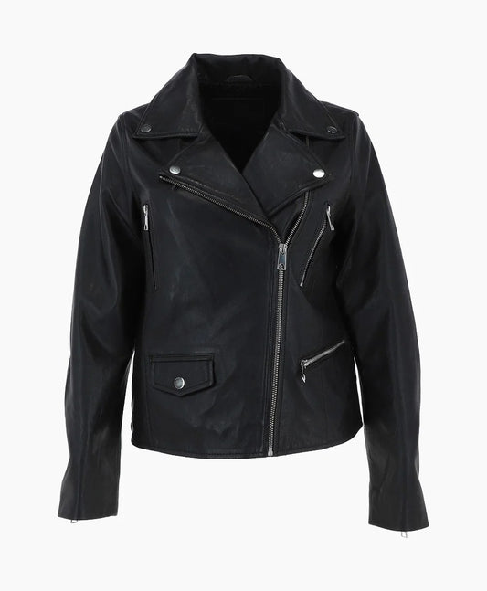 Leather Biker Jacket Black Clanton