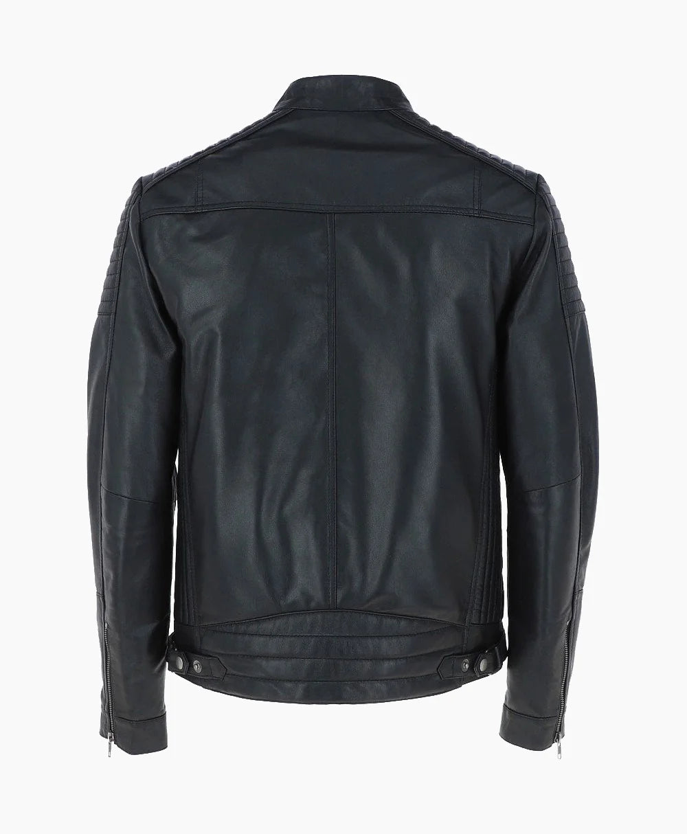 Leather Biker Jacket Black Dallas