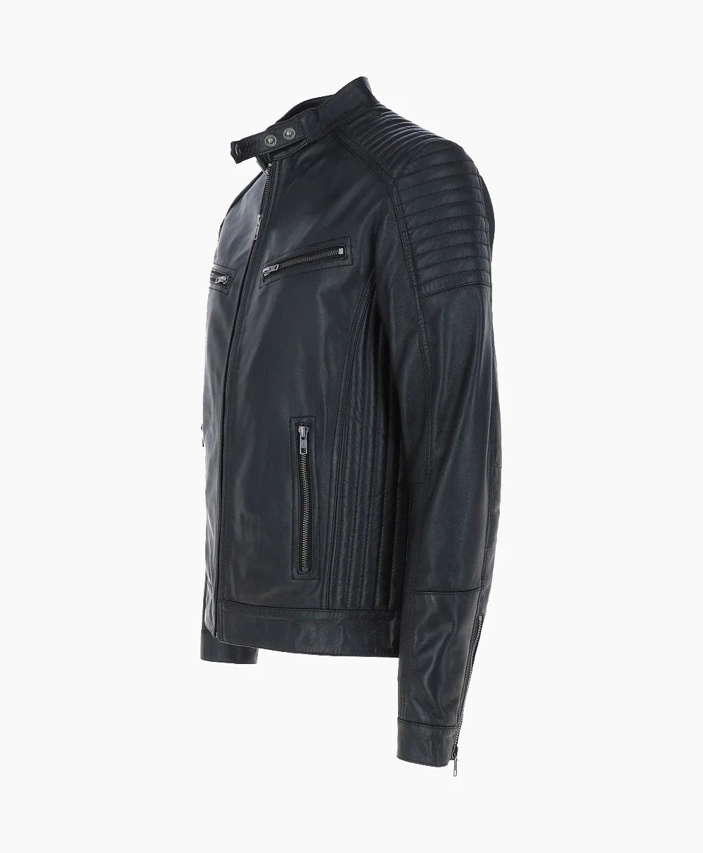 Leather Biker Jacket Black Dallas