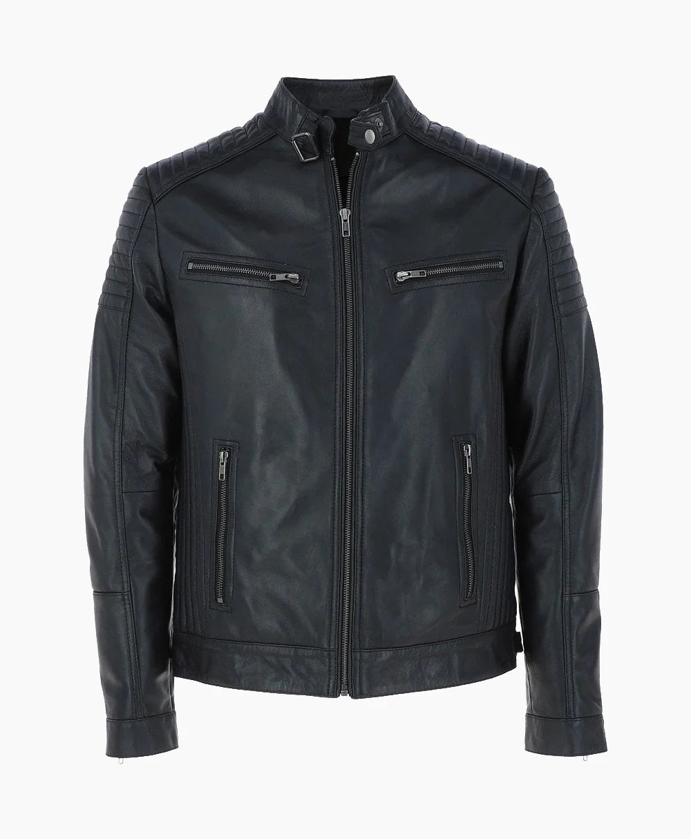 Leather Biker Jacket Black Dallas