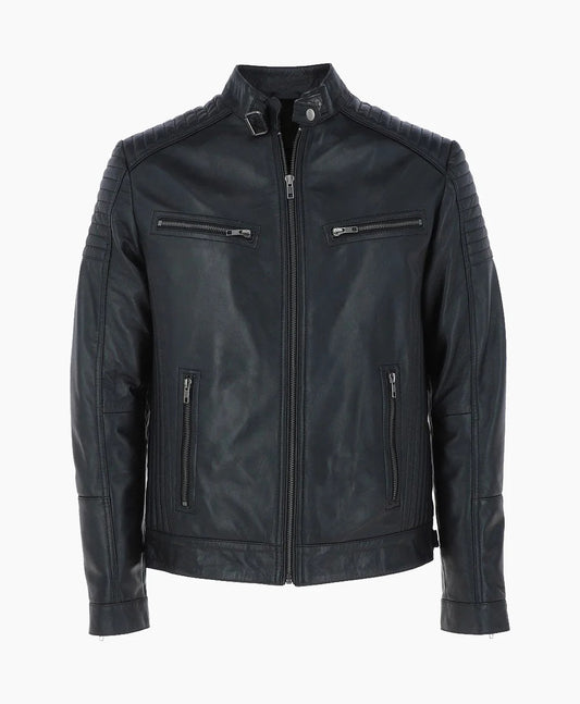 Leather Biker Jacket Black Dallas