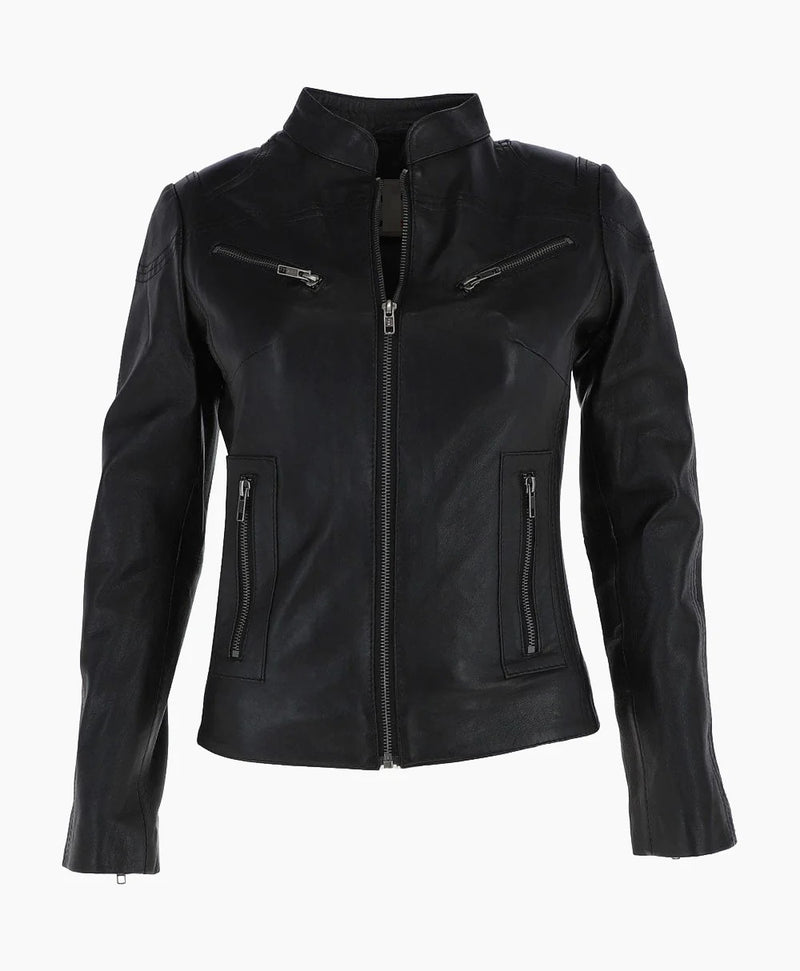 Leather Biker Jacket Black Derby