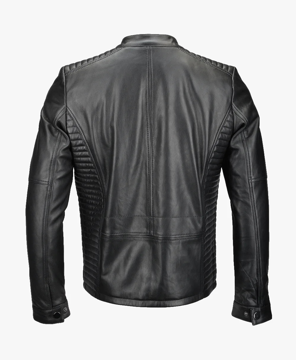 Leather Biker Jacket Black Detroit